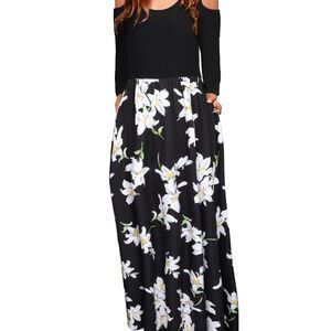 Elegant Black Floral Long Sleeve Dress